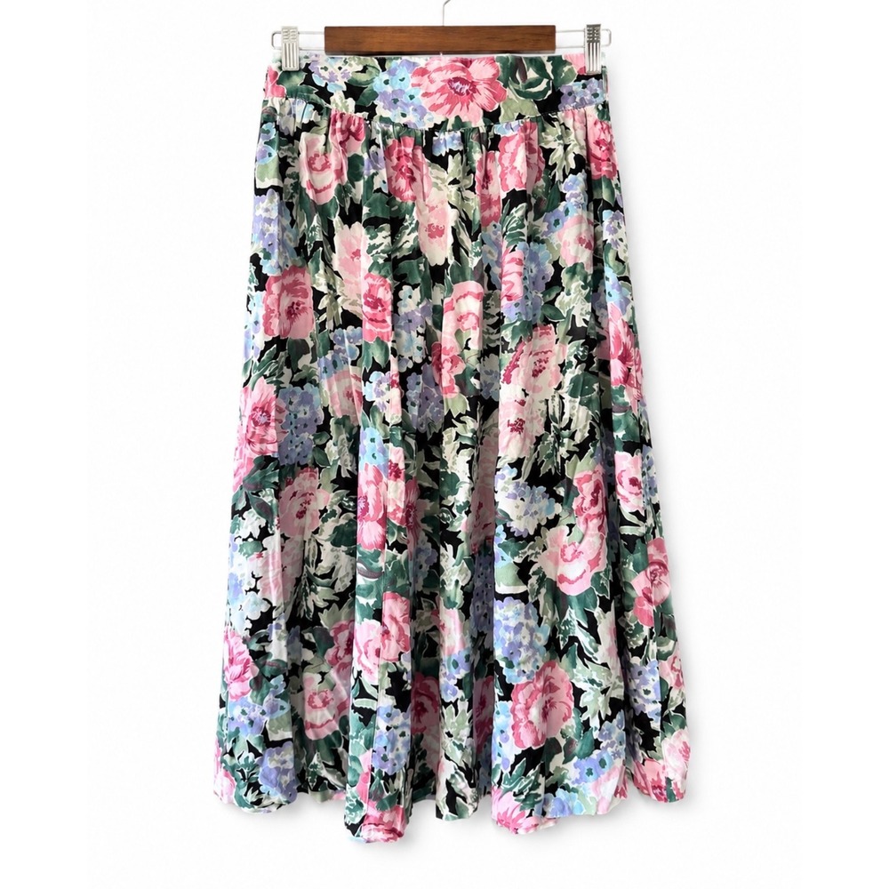 Vintage Venezia Sz L Womens Floral High Waist Midi Maxi Skirt Feminine Garden